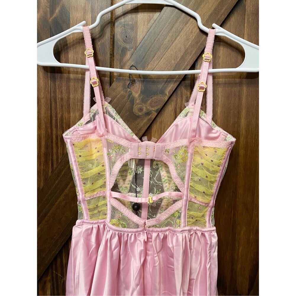 For Love & Lemons Pink Floral Corset Slip Mini Dress Lingerie Sz XXS - Picture 4 of 10